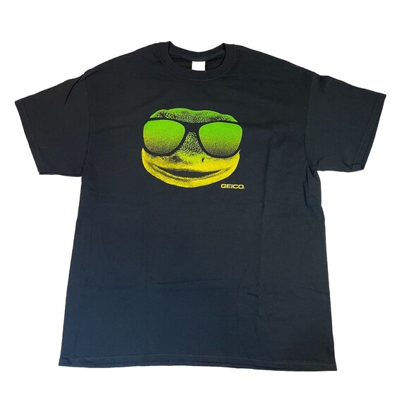 Vintage Y2K Geico Gecko Lizard Sunglasses Shirt Men’s XL Black - Picture 1 of 7